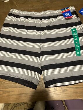 Speedo Men's Black, Gray & White Striped Swim Board Shorts